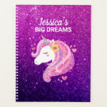 Schattige Glitter Unicorn Journal Planner<br><div class="desc">Een leuke roze en paarse glitter eenhoorn gezicht planner. Een leuk cadeau voor een meisje. Personaliseer het met de naam van je meisje. Ontworpen voor u door Blackberry Boulevard.</div>