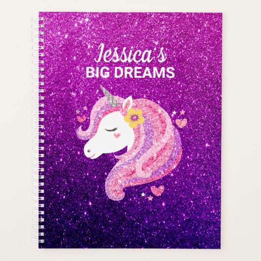 Schattige Glitter Unicorn Journal Planner (Voorkant)