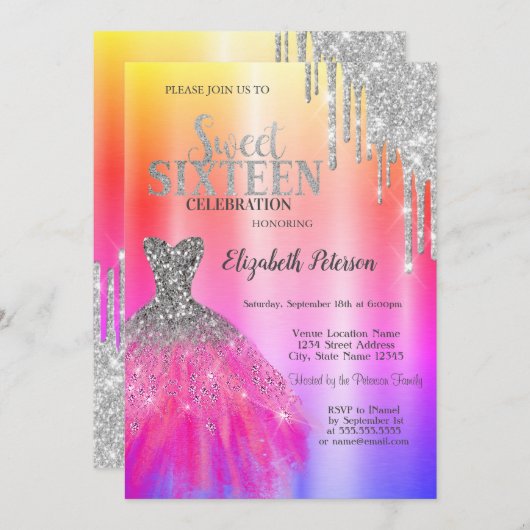 Schattige glitterdruppels, jurk Ombre Metallic Kaart (Voorkant / Achterkant)