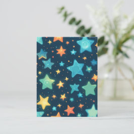Schattige gloeiende sterren op blauw briefkaart