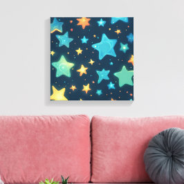 Schattige gloeiende sterren op blauw canvas afdruk