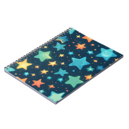 Schattige gloeiende sterren op blauw notitieboek
