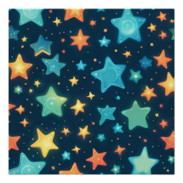 Schattige gloeiende sterren op blauw perfect poster