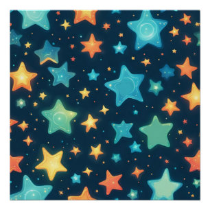 Schattige gloeiende sterren op blauw perfect poster