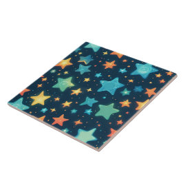 Schattige gloeiende sterren op blauw tegeltje