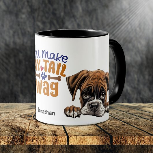 Schattige gluren bokser hond je maakt mijn staart  mok
