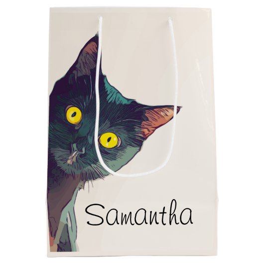 Schattige gluren kat geschenktas medium cadeauzakje (Achterkant)