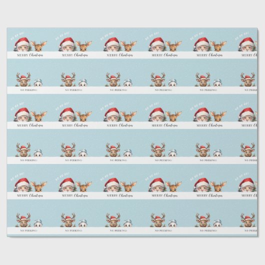 Schattige gluren Santa Kerstmis cadeaupapier (Vlak)