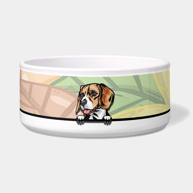 Schattige glurende Beagle, voedsel of drank Voerbakje (Voorkant)