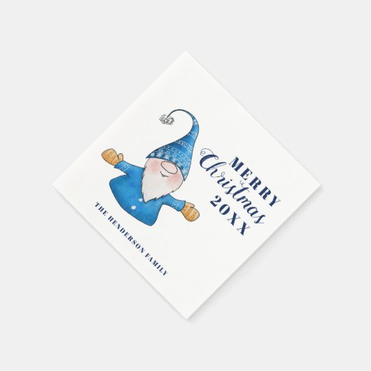 Schattige Gnome Blue Vrolijk kerstfeest Servet (Hoek)