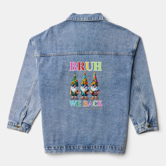 Schattige Gnome Bruh We Back terug naar school  Denim Jacket (Achterkant)