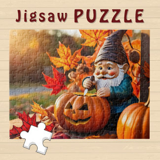 Schattige Gnome die Pompoenen Snijdt Herfststemmin Legpuzzel