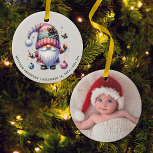 Schattige Gnome Eerste Kerstmis Nieuwe Baby Foto Keramisch Ornament