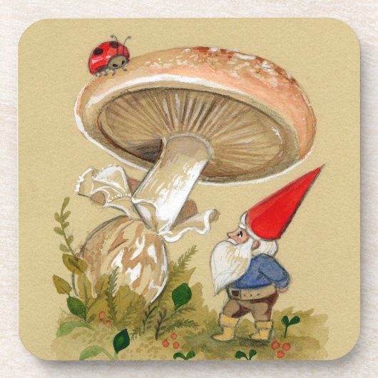 Schattige Gnome en ladybug Paddenstoel Onderzetter (Voorkant)