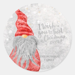 Schattige Gnome, Ik Wens Je Het Beste Kerstfeest O Ronde Sticker