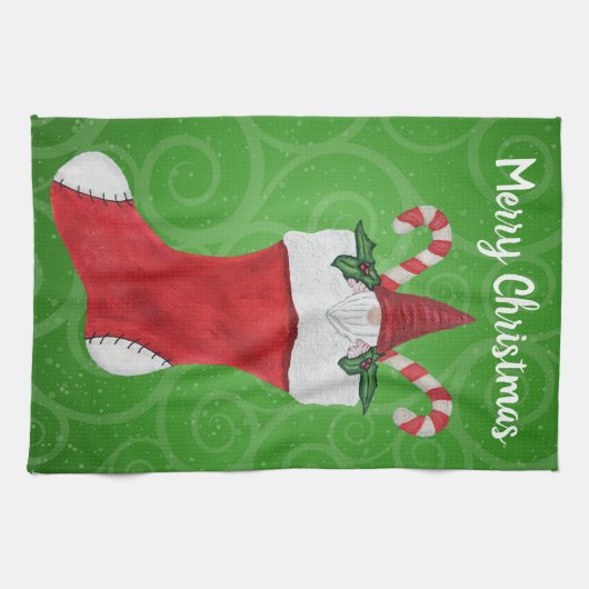 Schattige Gnome in Kerstmis Kousen op Swirls Theedoek (Horizontaal)