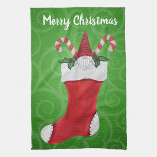 Schattige Gnome in Kerstmis Kousen op Swirls Theedoek
