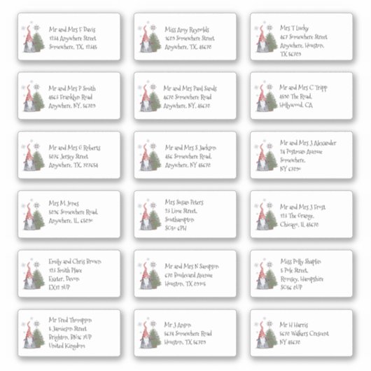 Schattige Gnome Kerst 18 Individuele Naam Adressen Sticker (Voorkant)