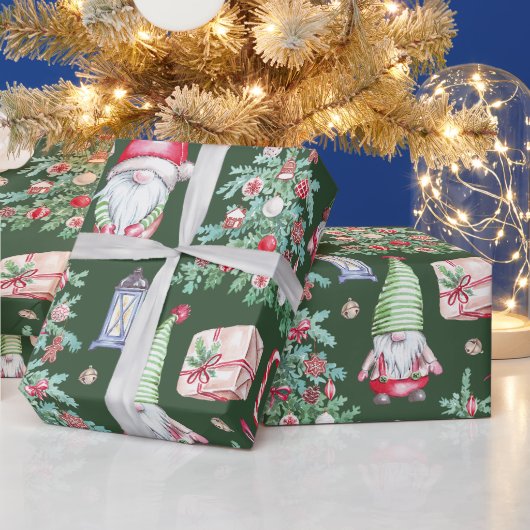 Schattige Gnome Kerstboom Vakantiepatroon Cadeaupa Cadeaupapier (Feestdagen)