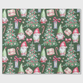 Schattige Gnome Kerstboom Vakantiepatroon Cadeaupa Cadeaupapier (Vlak)
