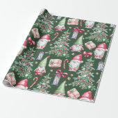 Schattige Gnome Kerstboom Vakantiepatroon Cadeaupa Cadeaupapier (Uitgerold)