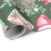 Schattige Gnome Kerstboom Vakantiepatroon Cadeaupa Cadeaupapier (Rol Hoek)