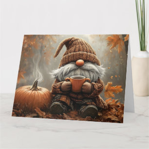 Schattige Gnome met Hot Cocoa naast een pompoen Kaart