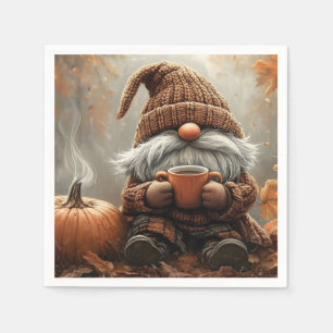 Schattige Gnome met Hot Cocoa naast een pompoen Servet
