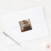 Schattige Gnome met Hot Cocoa naast een pompoen Vierkante Sticker (Envelop)