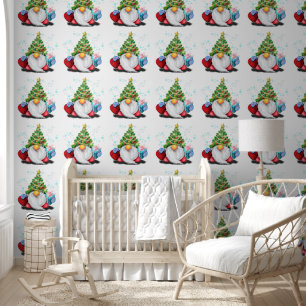 Schattige Gnome met Kerstboom Hoed en Cadeau Behang