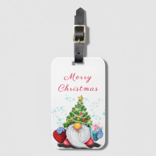 Schattige Gnome met Kerstboom Hoed en Cadeau - Leu Bagagelabel