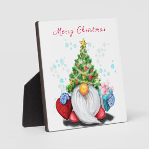 Schattige Gnome met Kerstboomhoed en Cadeau - Leuk Fotoplaat