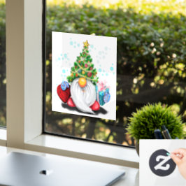 Schattige Gnome met Kerstboomhoed en Cadeau  Raamsticker