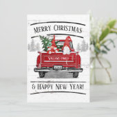 Schattige Gnome Paar Rode Vrachtwagen Kerstmis Feestdagenkaart (Staand voorkant)