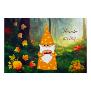 Schattige Gnome, Pompoenen & Herfstbladeren Thanks Perfect Poster