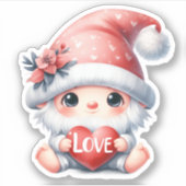 Schattige Gnome Roze Hart Liefde Valentijnsdag Sticker (Voorkant)