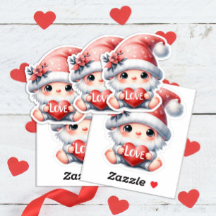 Schattige Gnome Roze Hart Liefde Valentijnsdag Sticker