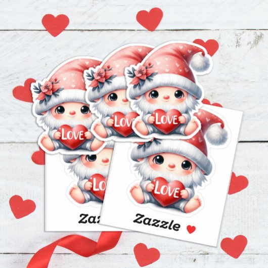 Schattige Gnome Roze Hart Liefde Valentijnsdag Sticker
