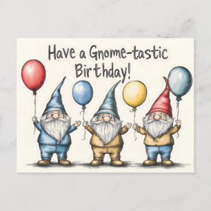 Schattige Gnome Verjaardag Illustratie met Ballonn Briefkaart