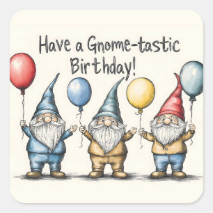 Schattige Gnome Verjaardag Illustratie met Ballonn Vierkante Sticker