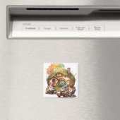 Schattige Gnome Vierkante Magneet (Insitu (Vaatwasser))