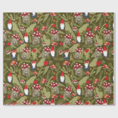 Schattige gnomen en paddenstoelen cadeaupapier (Vlak)