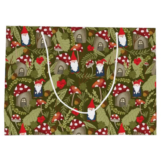 Schattige gnomen en paddenstoelen groot cadeauzakje (Achterkant)