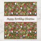 Schattige gnomen en paddenstoelen op maat wijn etiket (Enkel label)