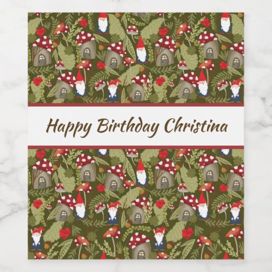 Schattige gnomen en paddenstoelen op maat wijn etiket (Enkel label)