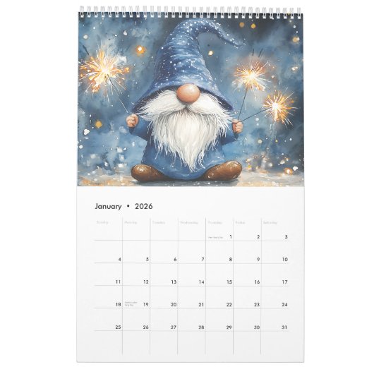 Schattige Gnomes 2026 Single Page Kalender (Jan 2026)