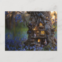 Schattige gnoom huis in een boom briefkaart