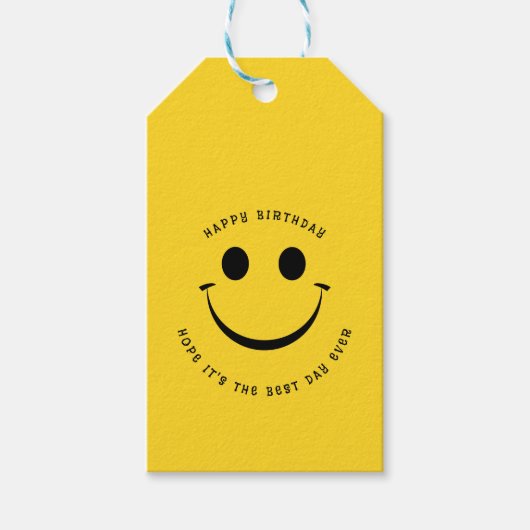 Schattige Gold Happy Face Verjaardag Cadeaulabel (Voorkant)