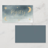 Schattige Gold Moon Stars Blue Registry baby showe Informatiekaartje (Voorkant / Achterkant)