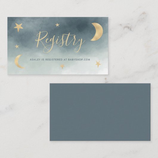 Schattige Gold Moon Stars Blue Registry baby showe Informatiekaartje (Voorkant / Achterkant)